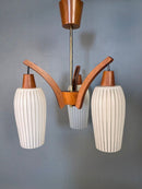 SOLD Teak Brass Glass 1960s Ceiling Pendant Light Mid Century Vintage Retro MCM