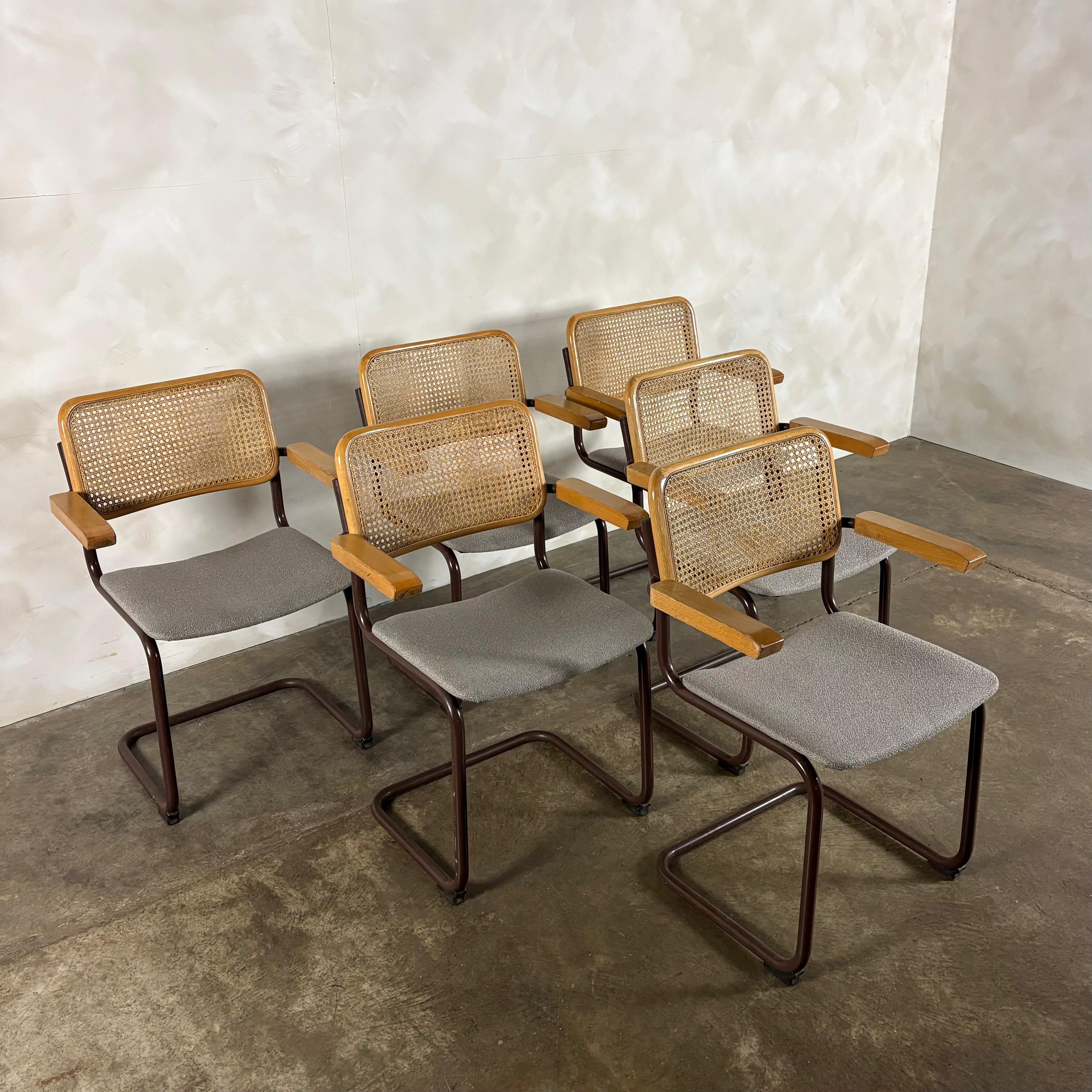 Six Brown Cesca Cane Rattan Marcel Breuer Dining Chairs Mid Century Vintage Retro MCM