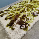 Mid Century Retro Large Green White Cream Brown Rug Vintage Wool MCM