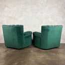 Vintage Art Deco Three Seater Sofa & Pair Of Armchairs In Emerald Turquoise Green Velvet