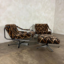 Pair Of Pieff Beta Swivel Lounge Chairs Geometric Fabric Footstool Mid Century Vintage Retro MCM
