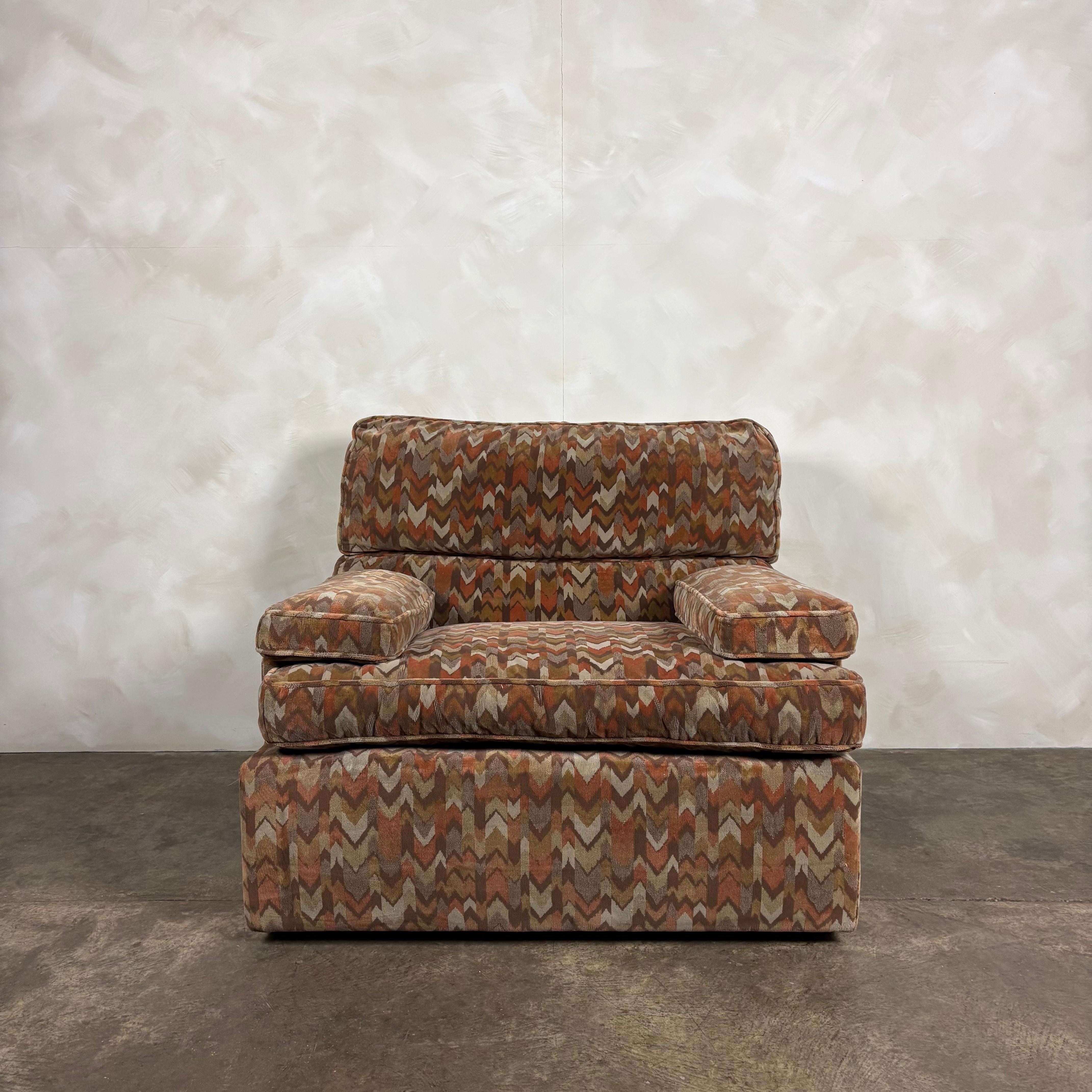 1980s Armchair & Footstool Geometric Patterned Post Modern Mid Century Vintage Retro MCM