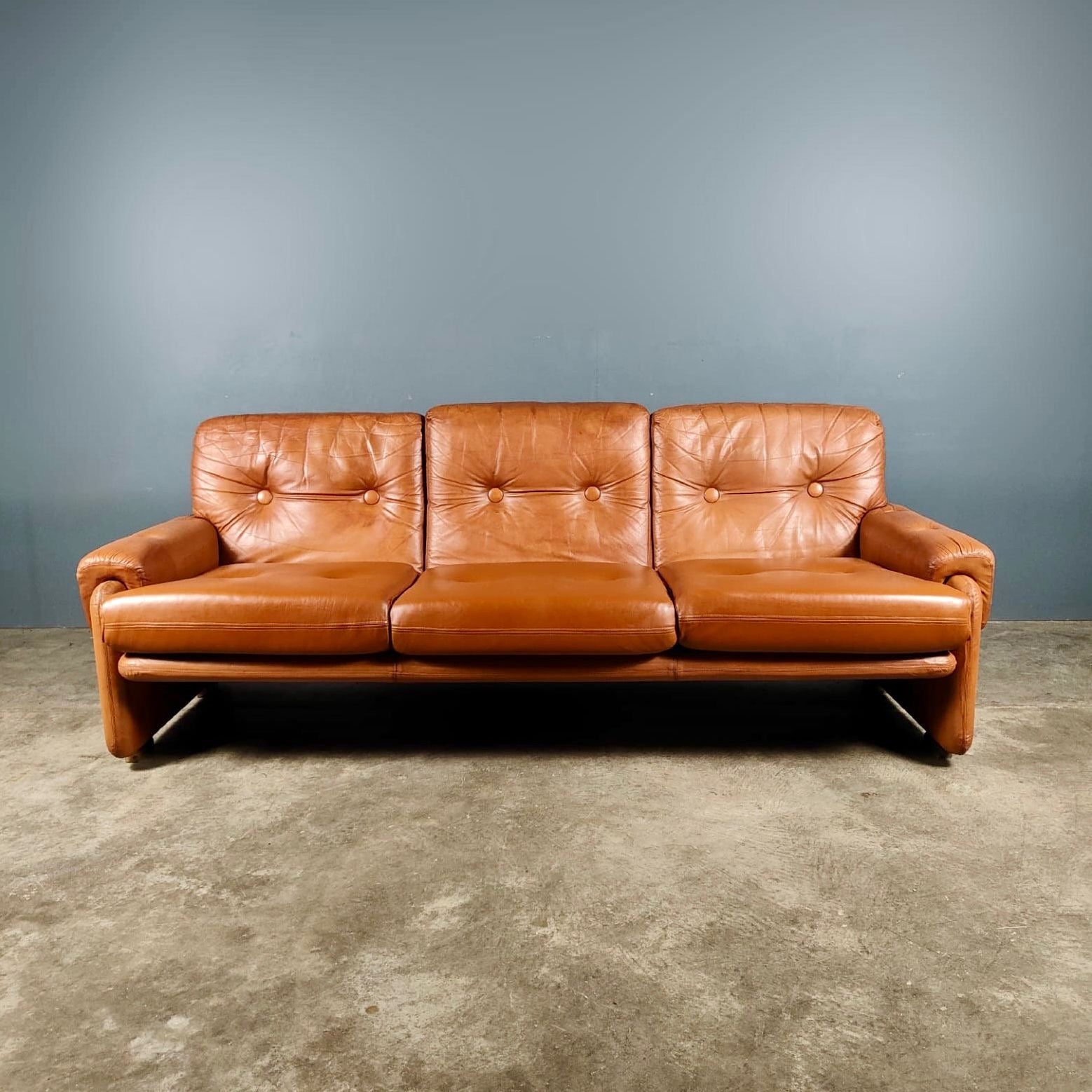 SOLD Mid Century Coronado Three Seater Sofa By Tobia & Afra Scarpa For B&B Italia In Brown Tan Leather Vintage Retro MCM