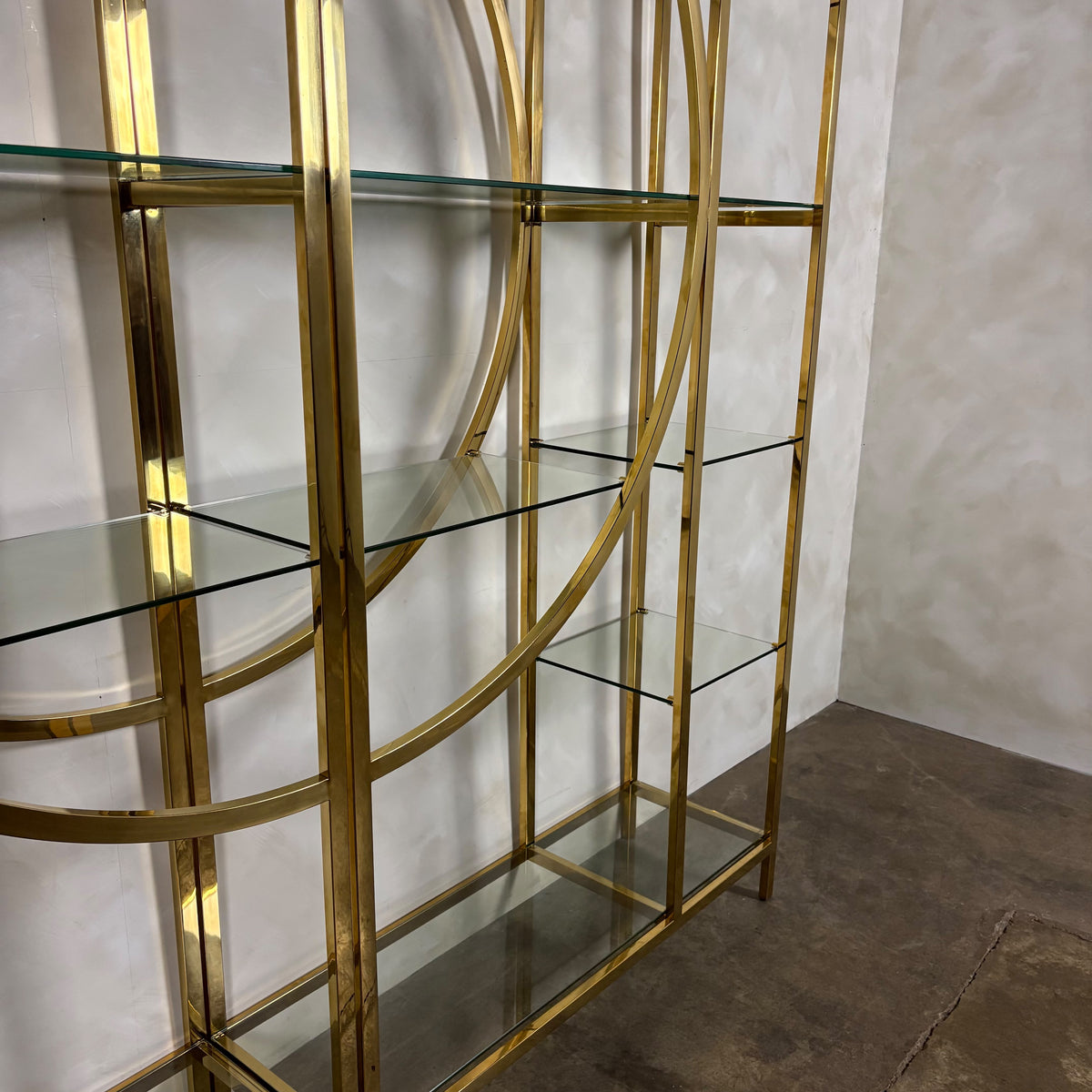 Pair Of Large Brass & Glass Milo Baughman Art Deco Etagerès Shelves Mid Century Vintage Retro MCM