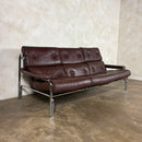 Mid Century Pieff Alpha Brown Leather Three Seater Sofa Vintage Retro MCM