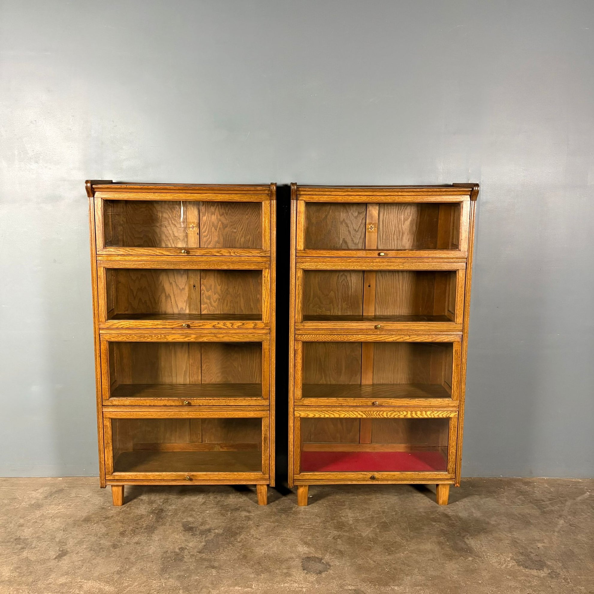 Pair Of English Oak Glass Fronted Tall Cabinets/Bookcases Globe Wernicke Style Mid Century Vintage Retro MCM