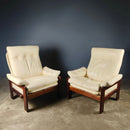 SOLD Pair Of Skippers Møbler Durup Of White Atlanta Leather Reclining Lounge Chairs & Footstool By Sven Ellekar Mid Century Vintage Retro MCM