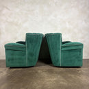 Vintage Art Deco Three Seater Sofa & Pair Of Armchairs In Emerald Turquoise Green Velvet