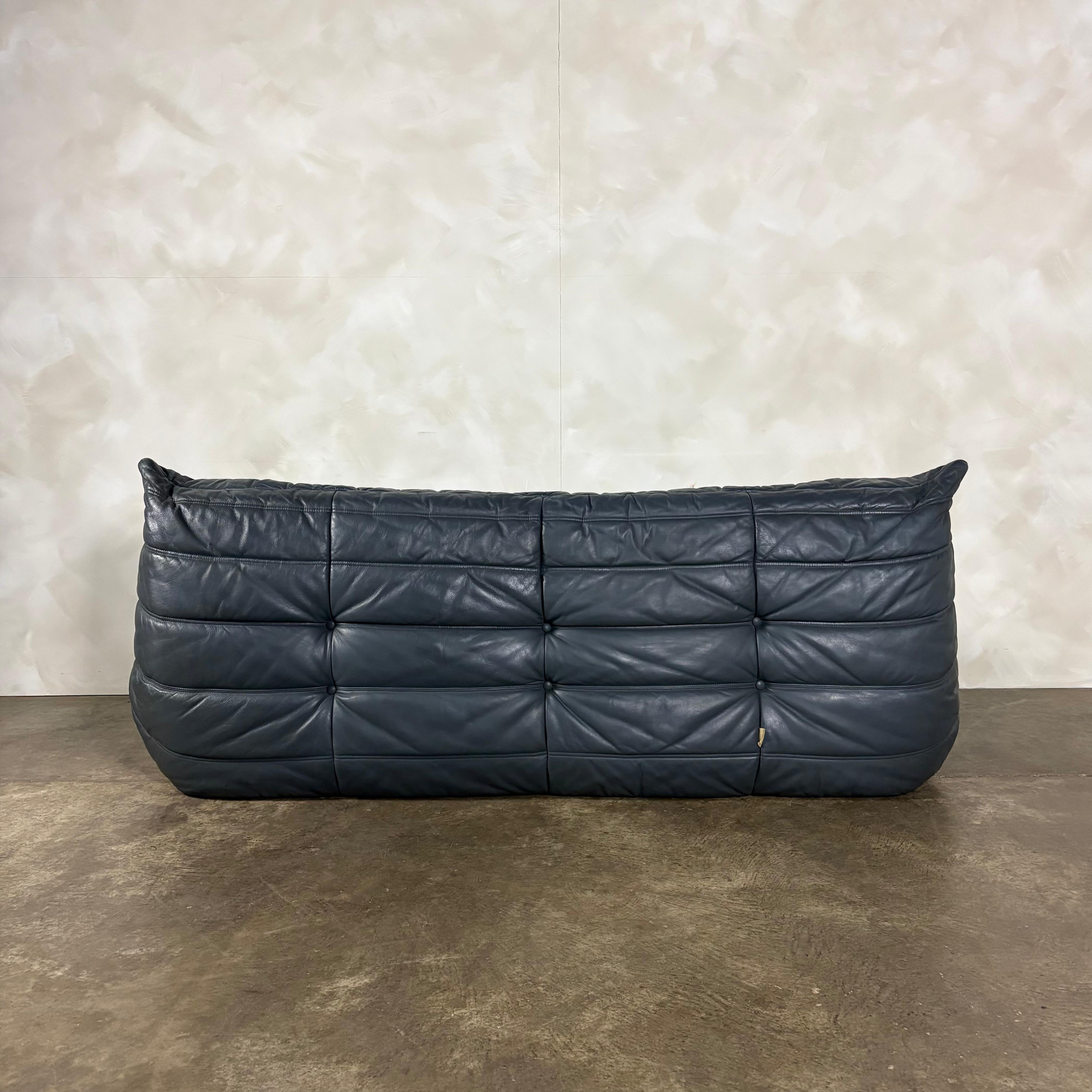 Togo Sofa Set Michel Ducaroy Ligne Roset Grey Leather Mid Century Vintage Retro MCM