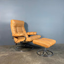SOLD Pair Of Mid Century Leather & Chrome Ekornes Stressless Reclining Armchairs & Footstools Vintage Retro MCM