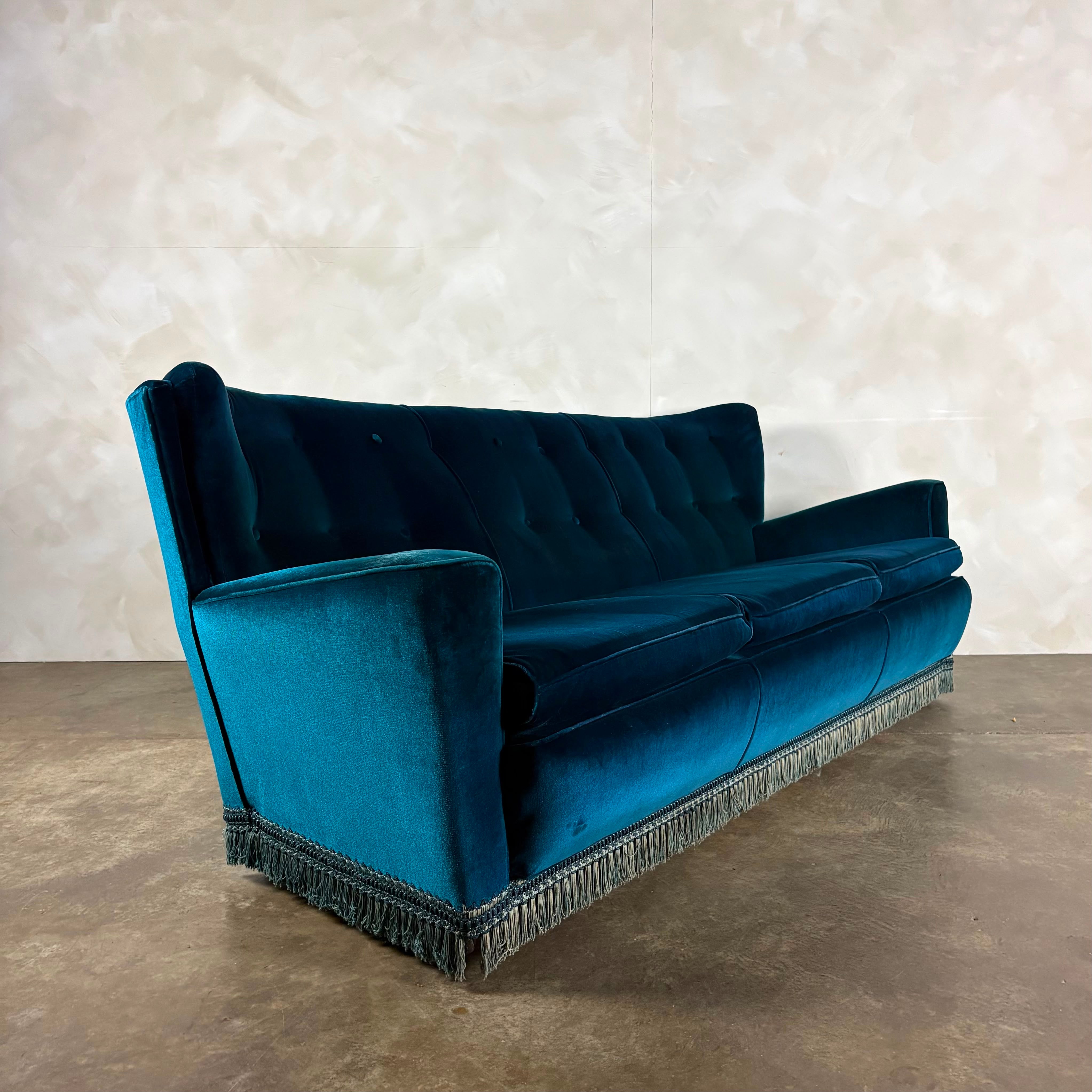 Mid Century Blue Three Seater Sofa Vintage Retro MCM