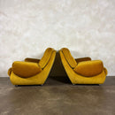 SOLD Mid Century G Plan Georgina Yellow Three Seater Sofa & Matching Pair Of Armchairs Yellow Velvet Vintage Retro MCM
