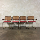 Four Brass Pink Cane Rattan Marcel Breuer Cesca Dining Chairs Mid Century Vintage Retro MCM