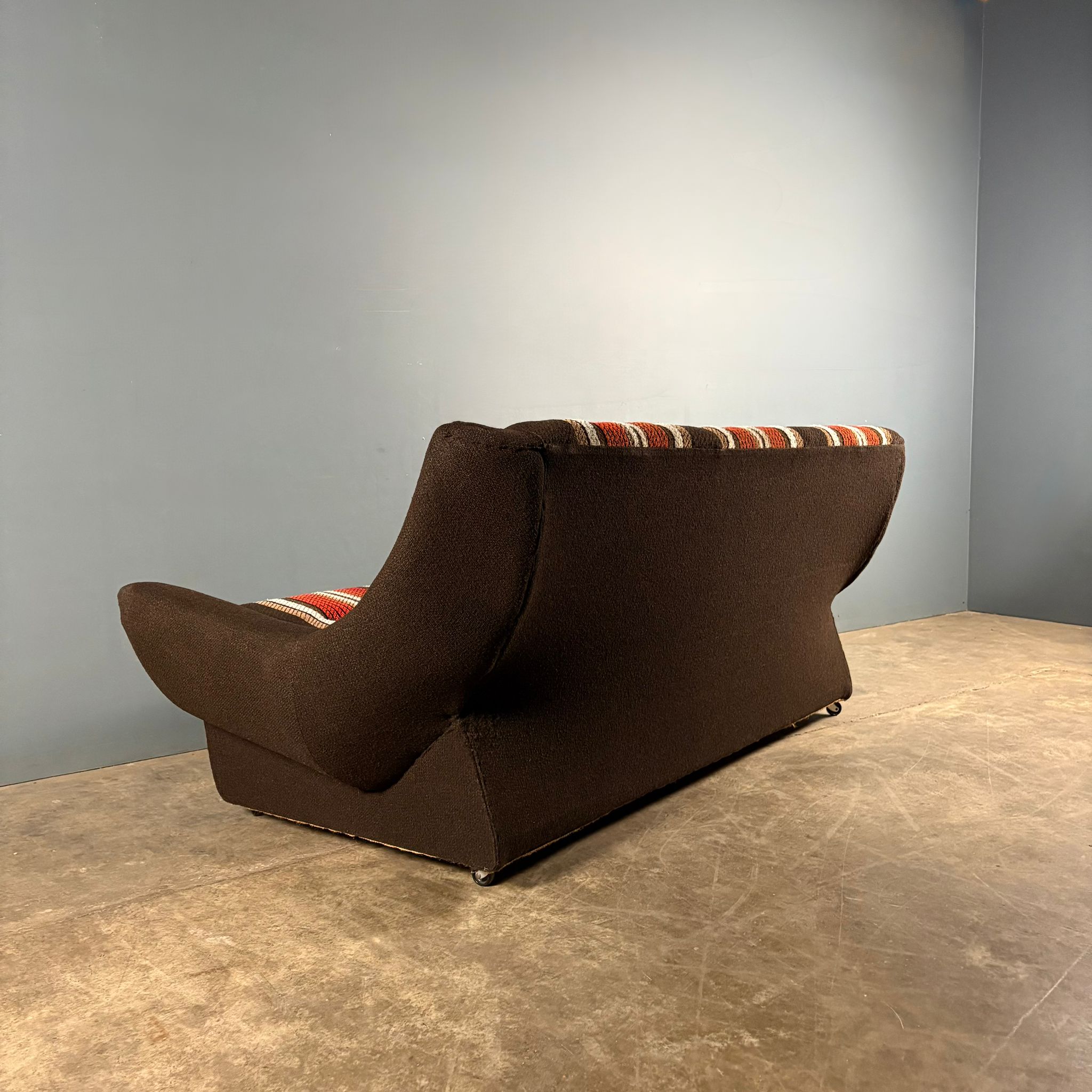 Mid Century Three Seater Striped Brown Sofa Vintage Retro MCM