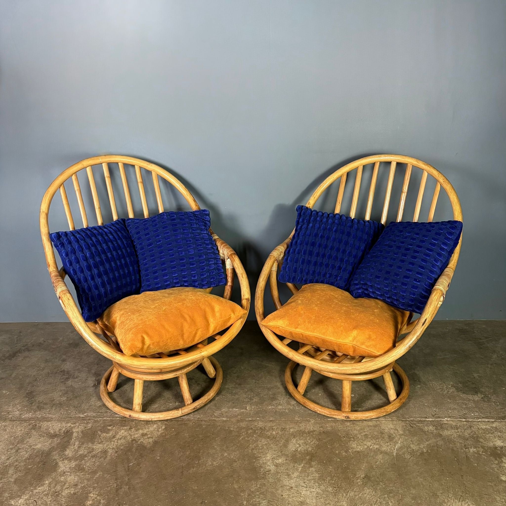 Swivel Lounge Chair Angraves Of Leicester Bamboo Cane Rattan Mid Century Vintage Retro MCM