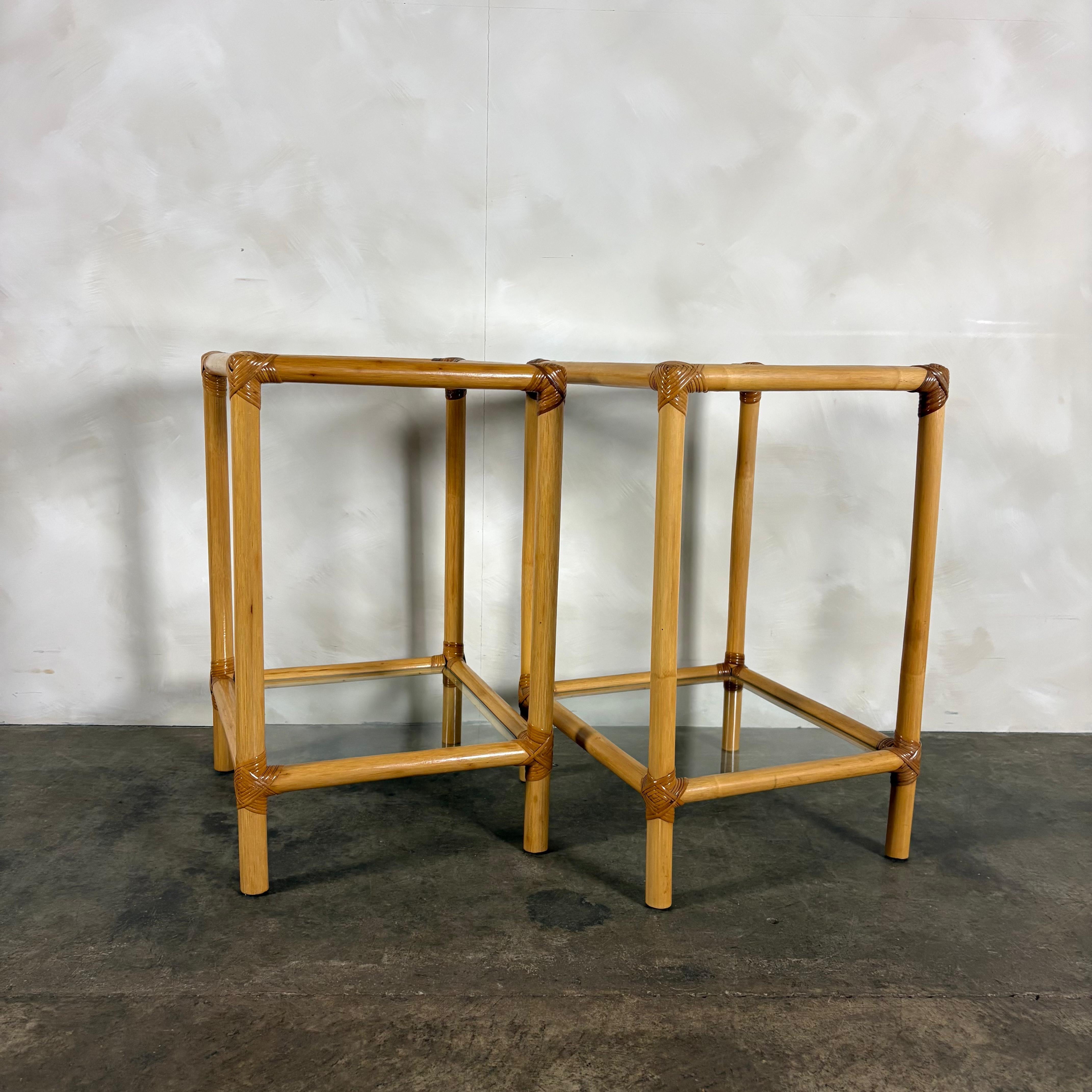 Pair Of Bamboo Bedside/Side Tables Mid Century Vintage Retro MCM