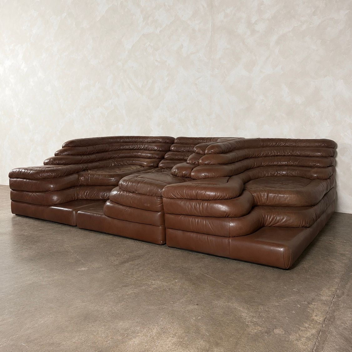 Three De Sede DS-1025 Terrazza Brown Leather Modular Sofas Mid Century Vintage Retro MCM