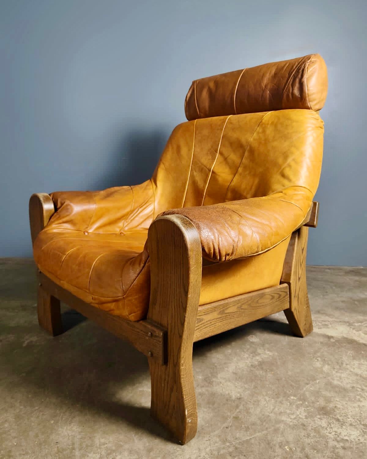 High Back Leather Armchair Brutalist Percival Lafer Style Mid Century Vintage Retro MCM