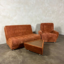 SOLD Mid Century Modular Brown Two Seater Sofa Bed & Armchair With Coffee Table Vintage Retro MCM