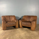Pair Of De Sede DS44 Armchairs Brown Tan Leather Mid Century Vintage Retro MCM