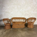 1970s Rattan Sofa & Pair Of Lounge Chairs Mid Century Vintage Retro MCM