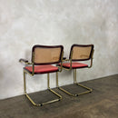 Four Brass Pink Cane Rattan Marcel Breuer Cesca Dining Chairs Mid Century Vintage Retro MCM