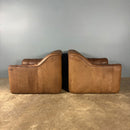 Pair Of De Sede DS44 Armchairs Brown Tan Leather Mid Century Vintage Retro MCM