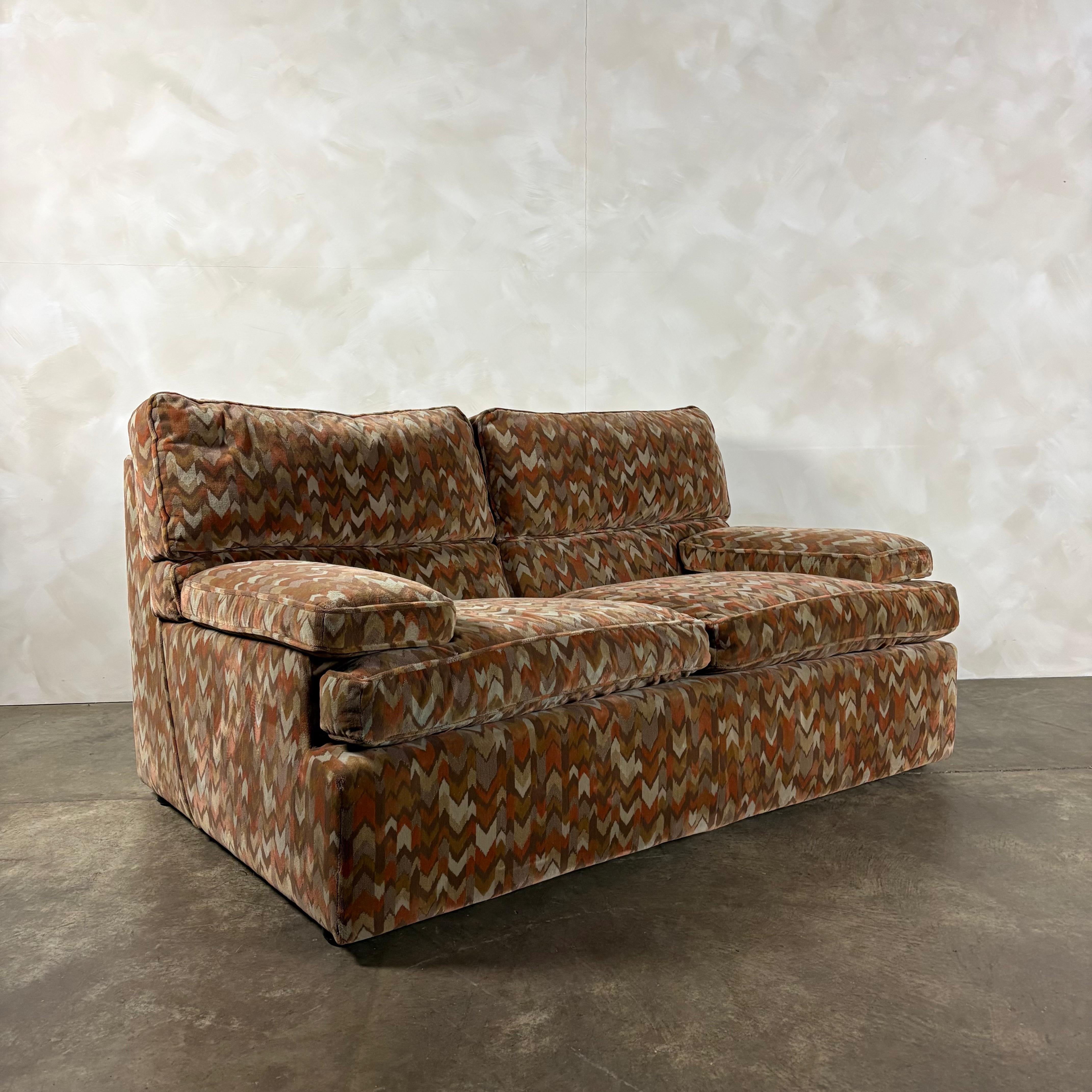 Two Seater 1980s Geometric Patterned Sofa Post Modern Mid Century Vintage Retro MCM