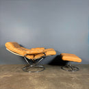 SOLD Pair Of Mid Century Leather & Chrome Ekornes Stressless Reclining Armchairs & Footstools Vintage Retro MCM