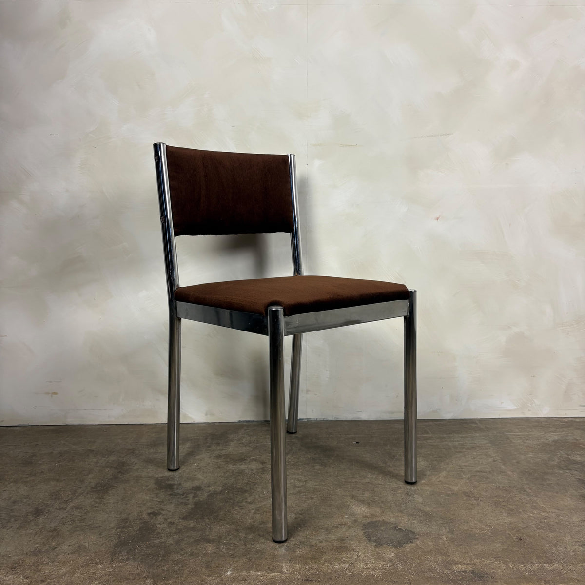 Set Of Four 1970s Chrome Brown Italian Dining Chairs Mid Century Vintage Retro MCM