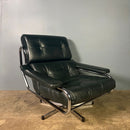 SOLD Mid Century Pieff Alpha Dark Green Leather Swivel Lounge Chair & Footstool Vintage Retro MCM