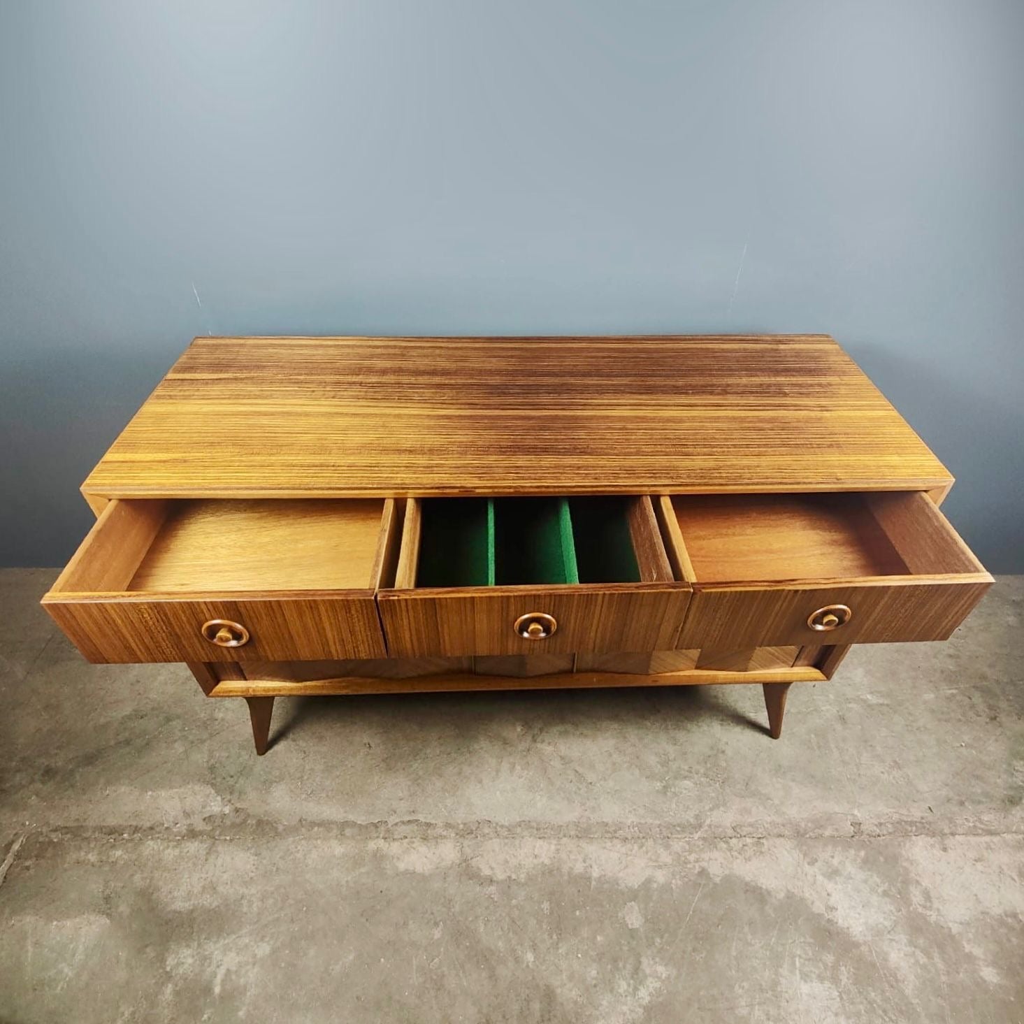 SOLD Mid Century Walnut Her Century Herringbone Pattern Geometric Sideboard Vintage Retro MCM