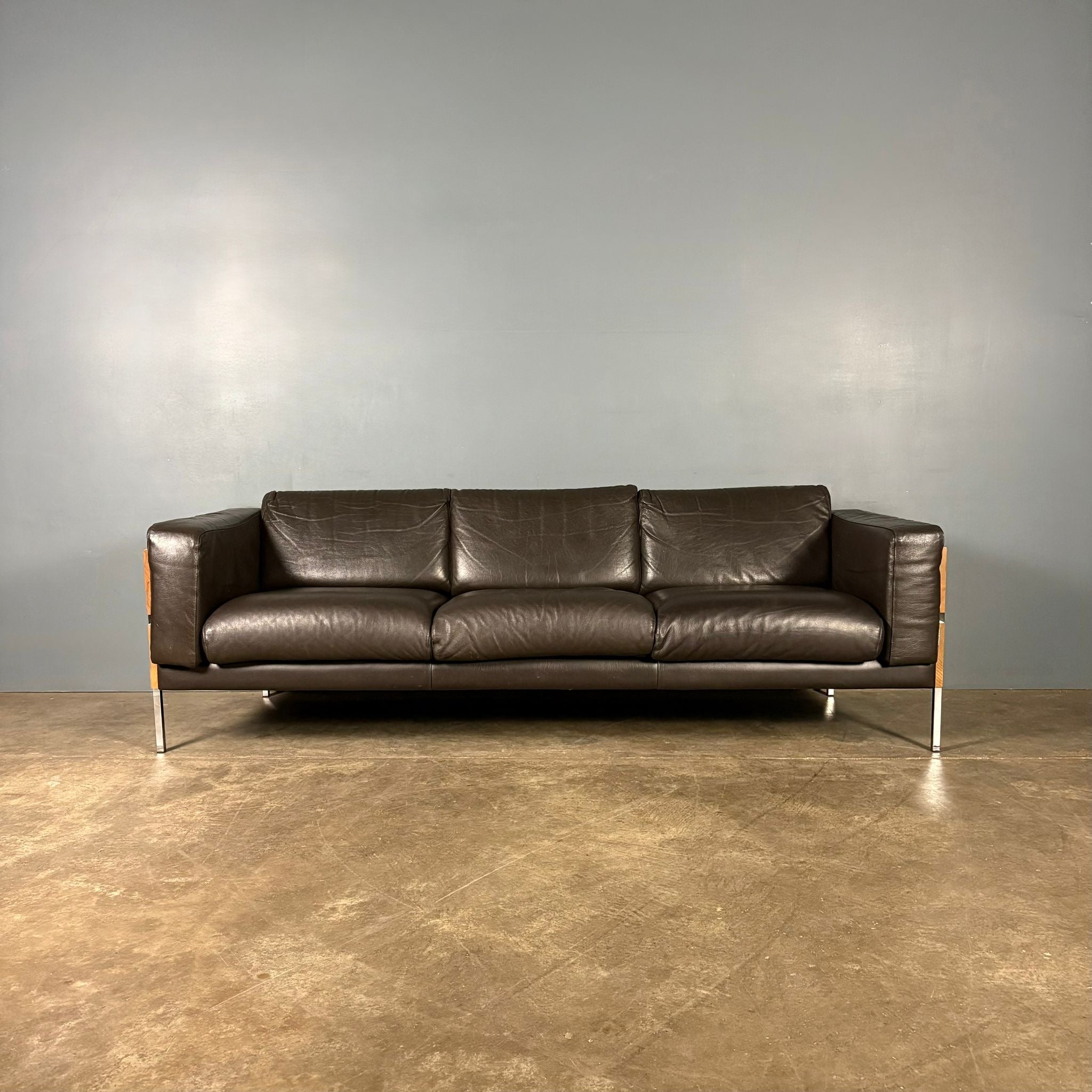 Mid Century Brown Leather Robin Day For Habitat Forum II Three Seater Sofa Vintage Retro MCM