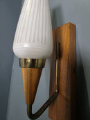 SOLD Pair Of Teak Brass Glass 1960s Wall Lights Mid Century Vintage Retro MCM