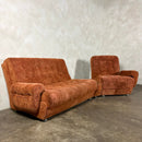 SOLD Mid Century Modular Brown Two Seater Sofa Bed & Armchair With Coffee Table Vintage Retro MCM