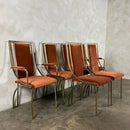 Six Italian Renato Zevi Orange Brass Dining Chairs 1970s Mid Century Vintage Retro MCM