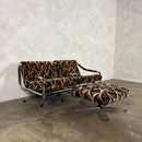 Pair Of Pieff Beta Swivel Lounge Chairs Geometric Fabric Footstool Mid Century Vintage Retro MCM