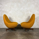 Pair Of Greaves & Thomas Yellow Mustard Egg Swivel Lounge Chairs Mid Century Vintage Retro MCM