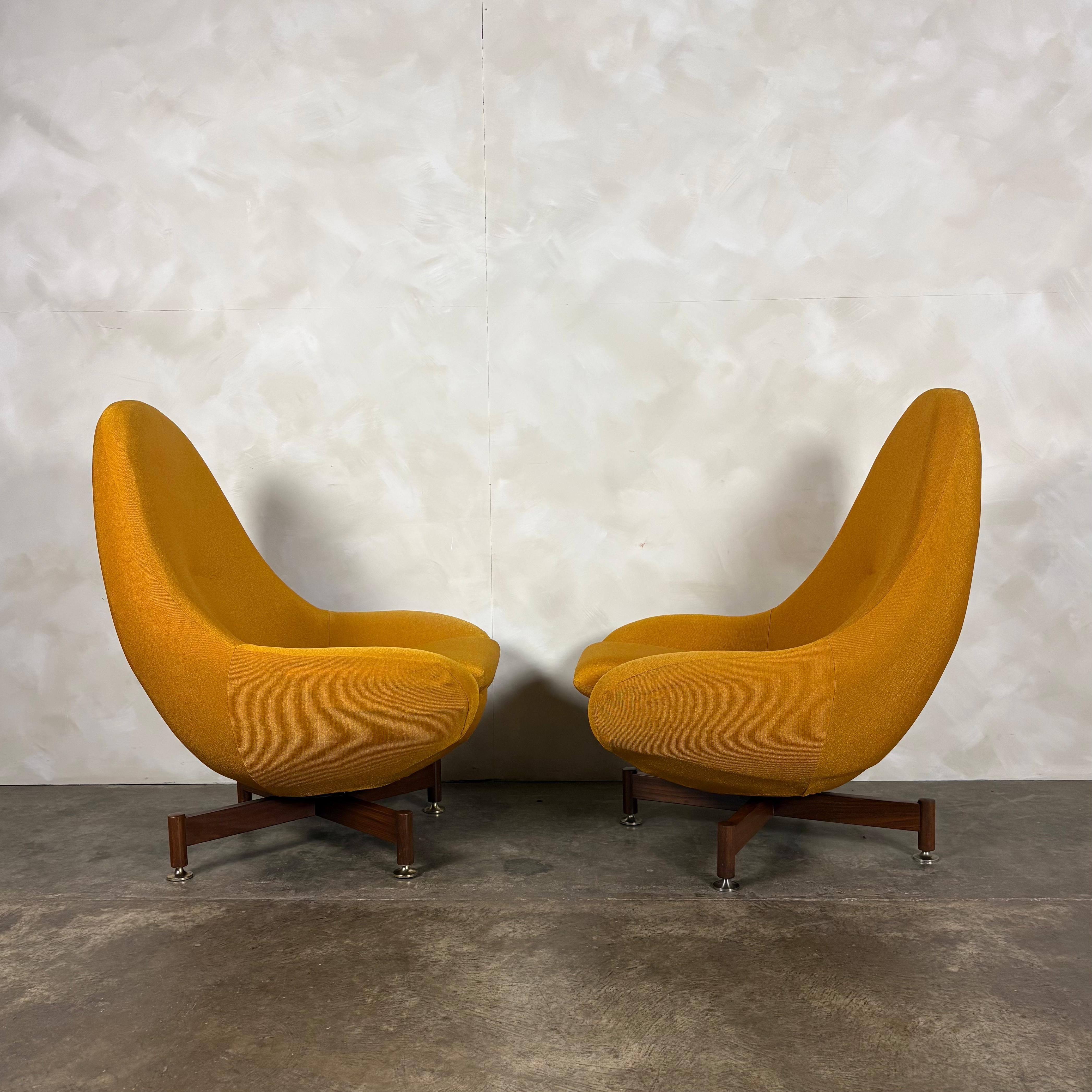 Pair Of Greaves & Thomas Yellow Mustard Egg Swivel Lounge Chairs Mid Century Vintage Retro MCM