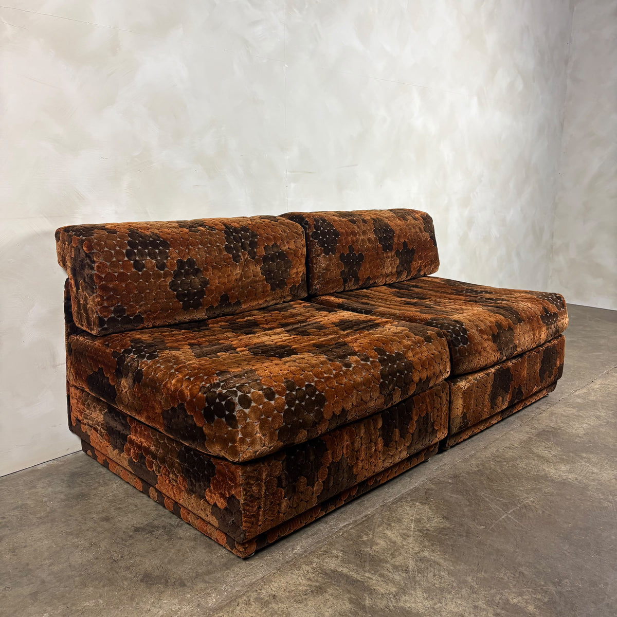 SOLD Pieff Modular Orange Geometric Two Seater Sofa/Lounge Chairs 1970s Mid Century Vintage Retro MCM