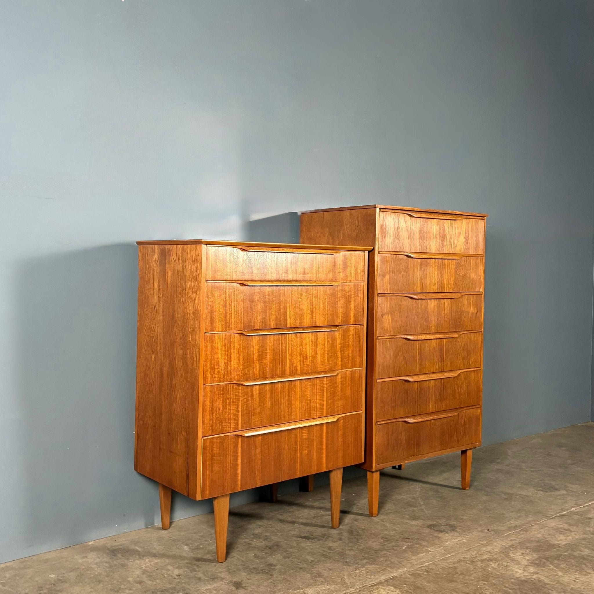 Pair Of ‘His & Her’ Teak Chest Of Drawers/Tall Boys Austinsuite Mid Century Vintage Retro MCM