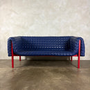 Ligne Roset Ruché Three Seater Sofa & Armchair By Inga Sempé In Blue Leather & Red Frame Vintage Retro