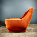 SOLD Mid Century Orange Coral Velvet Pair Of Armchairs Vintage Retro MCM