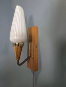 SOLD Pair Of Teak Brass Glass 1960s Wall Lights Mid Century Vintage Retro MCM
