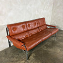Mid Century Pieff Alpha Tan Brown Leather Three Seater Sofa & Two Swivel Lounge Chairs With Footstool Vintage Retro MCM