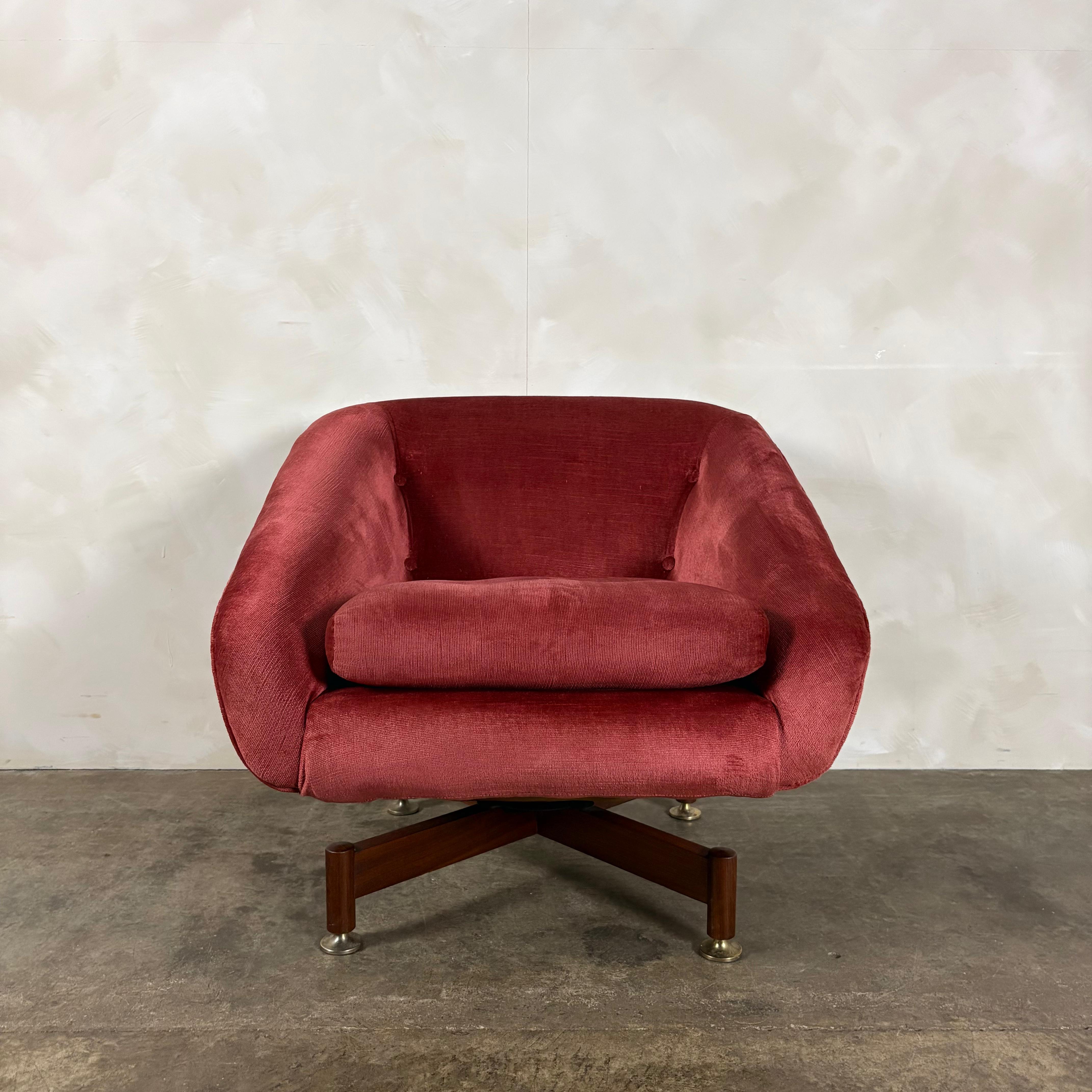 Greaves & Thomas Pink Swivel Teak Lounge Chair Mid Century Vintage Retro MCM