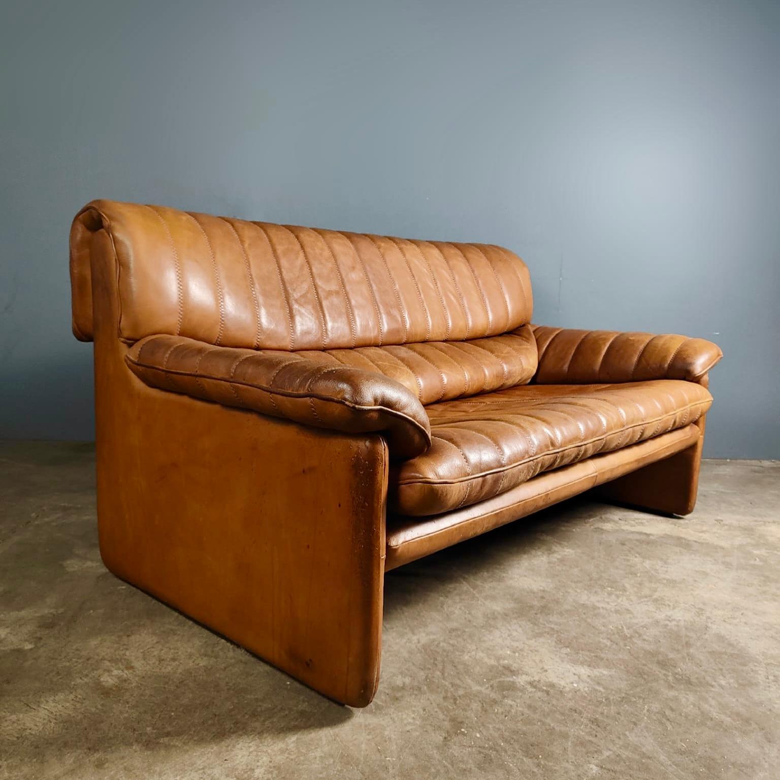 SOLD De Sede DS-86 Two Seater Brown Leather Sofa Mid Century Vintage Retro MCM