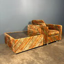 Mid Century Everest Orange Striped Geometric Lounge Suite - Three Seater Sofa, Armchairs & Coffee Tables Vintage Retro MCM