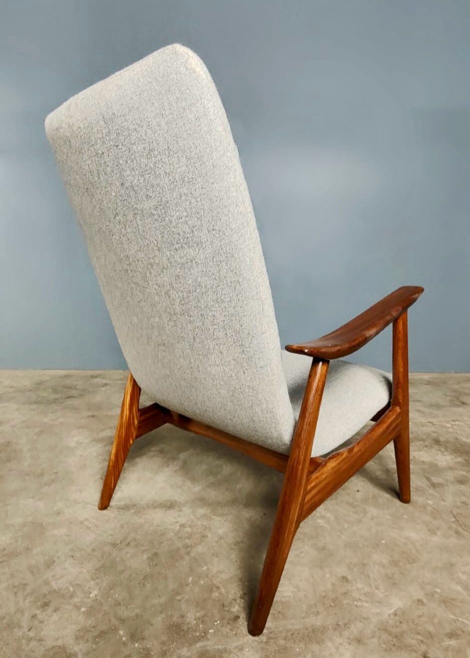 SOLD Grey Wool Teak Louis Van Teefelen For WéBé Lounge Chair