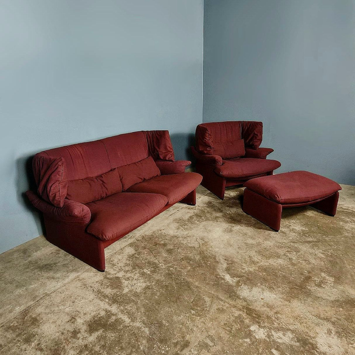 SOLD Cassina Portovenere Vico Magistretti Matching Sofa, Lounge Chair & Footstool Mid Century Vintage Retro MCM
